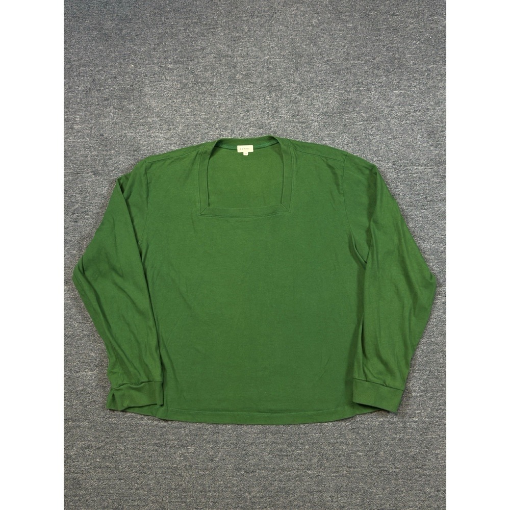 Donni Long Sleeve Square Neck Green Top Women's Size XXL 100% Cotton